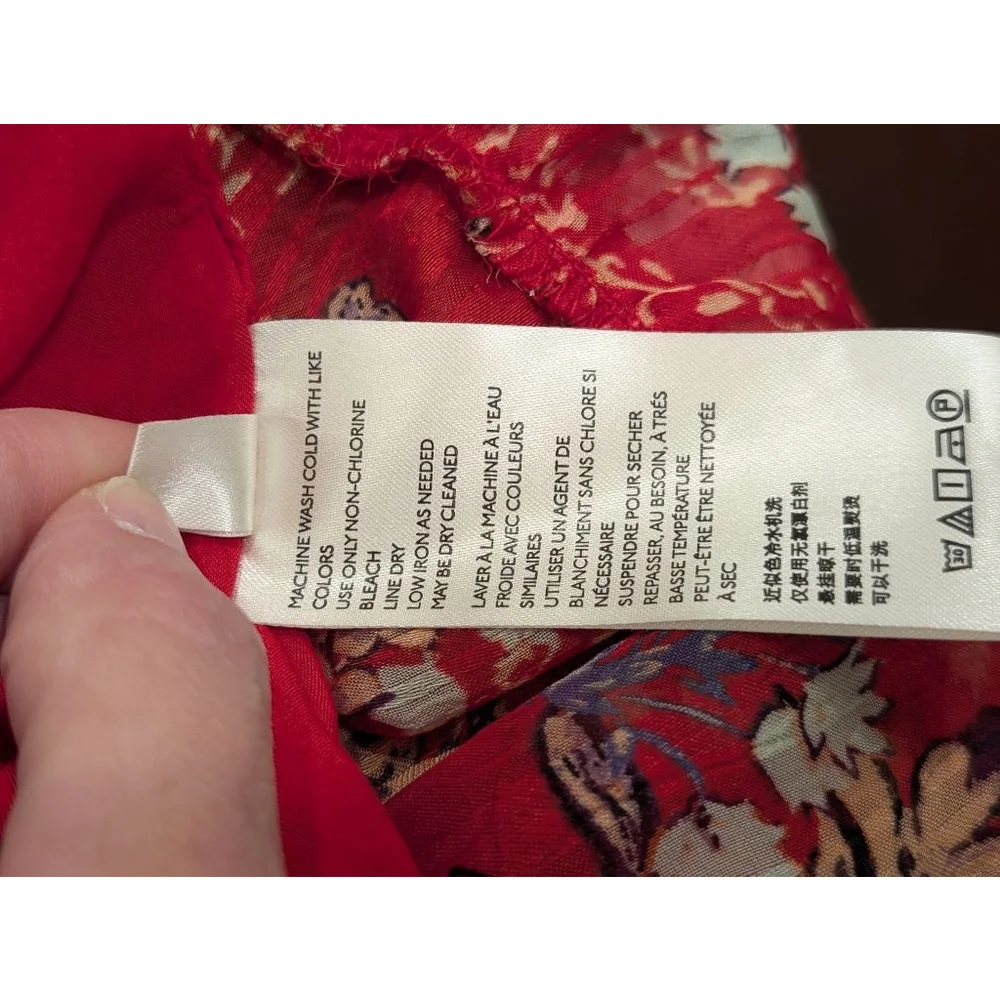 Women's Free People M Red Floral Long Sleeve Ruffle Mini Dress - Picture 11 of 12